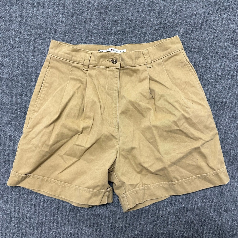 Tommy Hilfiger Shorts Womens Size 6 Tan Pleated Cotton High Waisted Casual Khaki